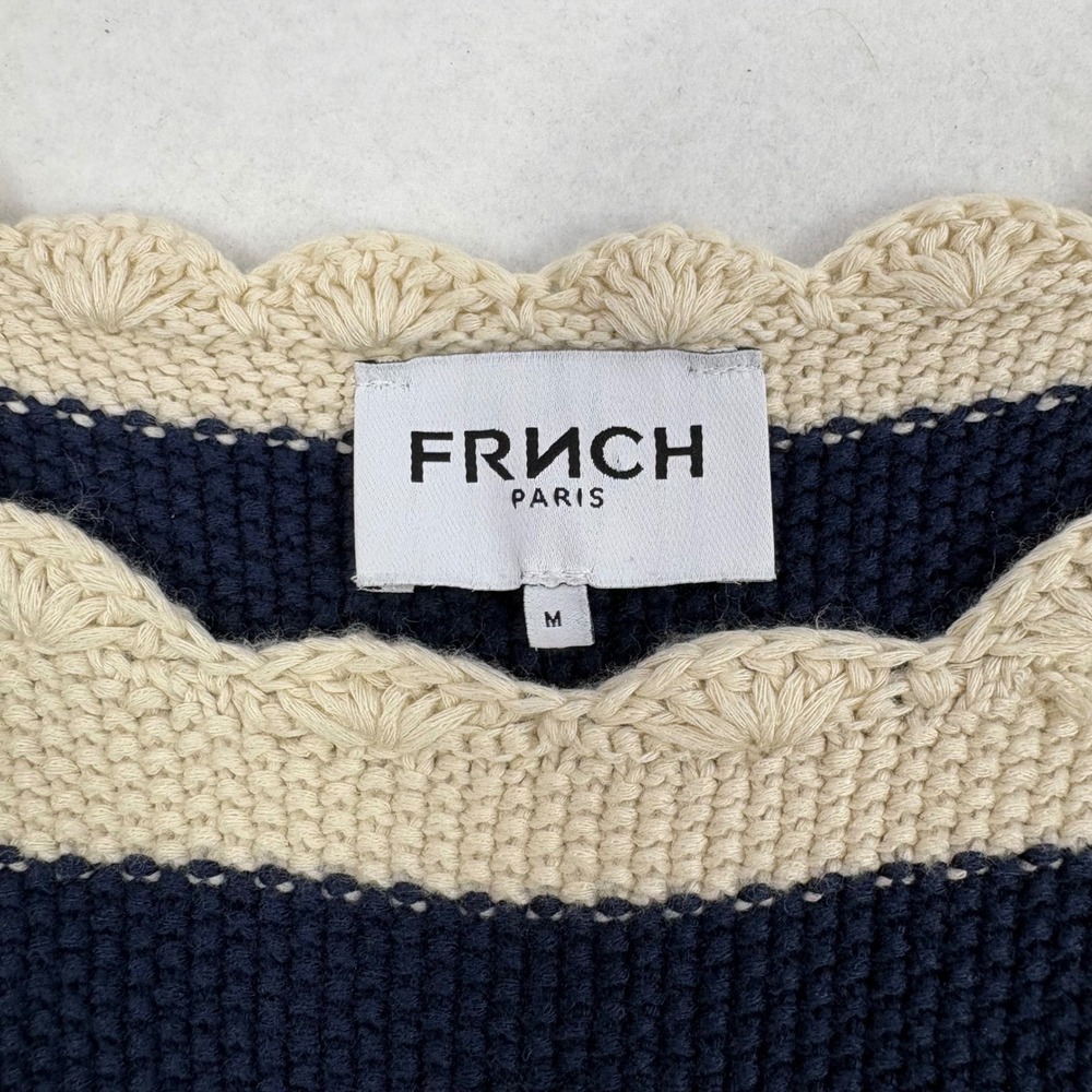 Frnch Paris S/S Sweater Womens M Cream Navy Blue Stripe Nautical Coastal Preppy - Picture 3 of 8